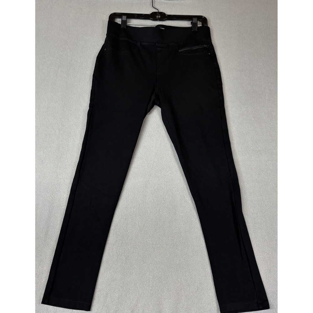 DKNY Womens Pull On Skinny Ponte Pants Black Stretch Elastic Waist Zip Pockets S